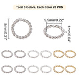 60Pcs 3 Colors Brass Soldered Jump Rings, Closed Jump Rings, Ring, Mixed Color, 8x1mm, Hole: 5.5mm, 20pcs/color