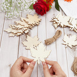 2 Sets 2 Style Autumn Theme Maple Leaf Unfinished Cutouts Wooden Decoration, Craft Blank Wooden Ornament for Thanksgiving Fall Party DIY Decor Supplies, with Hemp Ropes, Bisque, Leaf: 8x8x0.3cm, 10pcs/set, 1 set/style