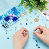 Ocean Theme DIY Jewelry Making Findings Kits, Including Glass Beads, Acrylic Beads, Alloy Enamel Pendants, Spiral Shell & Starfish & Fish & Mermaid Shape, Blue, 7.5~9x7~9mm, Hole: 1.5~2.5mm