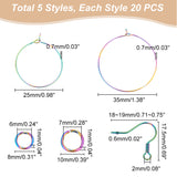 40Pcs 2 Style Ion Plating(IP) Rainbow Color 304 Stainless Steel Hoop Earrings Findings, with 20Pcs Earring Hooks, 40Pcs Jump Rings, 25x0.7mm, 35x0.7mm, 20Pcs/style