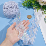 Waved Polyester Lace Trim, with Paillette, White, 2 inch(50mm), about 10 yards/pc