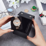 Imitation Leather Single Watch Package Boxes, Portable Travel Watch Storage Case, with Snap Buttons, Oval, Black, 10.4x8.8x7.4cm, Inner Diameter: 10x8.1x7.35cm