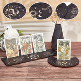 4Pcs 4 Style Carved Wood Candle Holders, Wooden Card Stand for Tarot, Witch Divination Tools, Moon-shaped & Rectangle, Black, Mixed Patterns, 130~254x100~76.2x5mm, 1pc/style