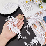 4Pcs 2 Style Leaf Computerized Embroidery Cloth Iron on/Sew on Patches, Costume Accessories, Appliques, White, 170x80x0.8mm, 2pcs/style