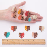 Resin & Wood Pendants, Tropical Leaf Charms, Monstera Leaf Pendant, Mixed Color, 30x28x3.5mm, Hole: 2mm, 6 colors, 2pcs/color, 12pcs/box