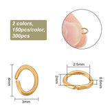 300Pcs 2 Colors 304 Stainless Steel Jump Rings, Open Jump Rings, Oval, Golden & Stainless Steel Color, 22 Gauge, 4x3x0.6mm, 22 Gauge, Inner Diameter: 2x2.5mm, 150pcs/color