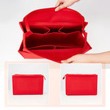 Felt Purse Organizer Insert, Handbag Tote Shaper Organiser with Zipper, Bag Accessories, Rectangle, Red, 37x16.5x24cm