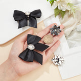 Wedding Shoe Decoration Sets, including 2Pcs Polyester Bowknots and 2Pcs Flower Shape Alloy Shoe Buckle Clips, Black, Bowknot: 62x77x19mm, Flower: 32x34x10mm