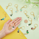 Summer Theme Alloy Enamel Pendant Keychain, with Iron Key Ring, Cactus & Drinks, Golden, 7.5~9.6cm, 13pcs/set, 1 set/box