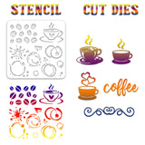 1Pc Coffee Theme Carbon Steel Cutting Dies Stencils, 1Pc PET Hollow Out Drawing Painting Stencils, 1 Sheet Custom PVC Plastic Clear Stamps, Tableware, 116~200x81~200x0.8~3mm