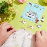 10Pcs 5 Style Cat Alloy Enamel Pendant Locking Stitch Markers, 304 Stainless Steel Stitch Markers, Mixed Color, 4.1cm, 2pcs/style