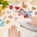 24Pcs 4 Colors Wool Felt Iron on/Sew on Clothing Patches, PVC Sequin Embroided Appliques, Heart, Mixed Color, 42.5x49x1.3mm, 6pcs/color