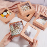 Folding Kraft Paper Cardboard Jewelry Gift Boxes, with PVC Visible Window, Square, BurlyWood, Finished Product: 13x13x5cm