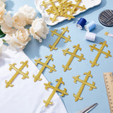 Polyester Metallic Thread Embroidery Applique Patch, Sewing Craft Decoration, Religion Cross, Gold, 96x72x1mm