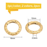 2Pcs 2 Colors Ion Plating (IP) 304 Stainless Steel Spring Gate Rings, O Rings, Antique Silver & Golden, 18x3.5mm, Inner Diameter: 12mm