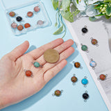 20Pcs Natural & Synthetic Mixed Gemstone Connector Charms, Half Round Links, with Platinum Tone 304 Stainless Steel Findings, 12x19.5x5mm, Hole: 2mm