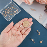 24Pcs 6 Styles Brass Clear Cubic Zirconia Connector Charms, Branch and Leaf Mixed Shapes, Light Gold, 13~23x5~10x2~3mm, Hole: 1~1.5mm, 4pcs/style