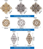 Tibetan Style Alloy Filigree Joiners, Mixed Color, 10.8x7.4x1.8cm, 40pcs/box