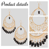 2 Pairs 2 Colors Glass Seed Beaded Teardrop Chandelier Earrings, Golden Alloy Jewelry for Women, Black and White, 90mm, Pin: 0.7mm, 1 Pair/color