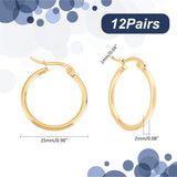 Ring 304 Stainless Steel Hoop Earrings, Golden, 12 Gauge, 23~25x2mm, Pin: 1x0.7mm, 12pairs/box