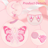 Paper Banners & Breast Cancer Awareness Ribbon Pendant Decoration, with Silk Cord & Plastic Blunt Needle, for Party, Hot Pink, 2 sets/box