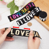8 Yards 4 colors Flat Printed Love Polyester Elastic Wide Band, Black Soft Elastic Band for Sewing Supplies, Mixed Color, 38mm, 2 yards/colors