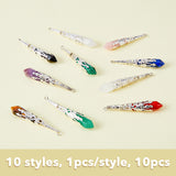 10Pcs 10 Styles Natural & Synthetic Mixed Gemstone Big Pendants, with Silver Tone Iron Bead Cones and Iron Eye Pin, Faceted Pointed Bullet Charm, Mixed Dyed and Undyed, 53~58x9x8mm, Hole: 2mm, 1pc/style