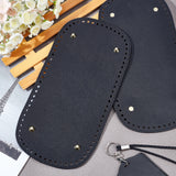 2Pcs PU Leather with Iron Oval Bottom, for Knitting Bag, Women Bags Handmade DIY Accessories, Black, 30.2x15.2x0.4~1cm, Hole: 4mm, 2pcs/set