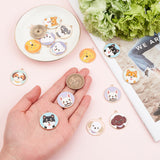 18Pcs 9 Style Alloy Enamel Pendants, Cadmium Free & Lead Free & Nickel Free, Flat Round with Dog, Light Gold, Mixed Color, 27~28x24.5~25.5x1~1.5mm, Hole: 1.6~2mm, 2pcs/style