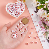 200Pcs White Opaque Acrylic Beads, Cube with Heart, FireBrick, 6.5x6x6mm, Hole: 3mm, 200pcs