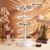 5-Tier Round Rotatable Iron Earring Display Tower Stands, Tabletop Earring Organizer Holder, White, 16x40cm