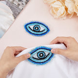 Glass Beaded Sew on Tassel Patches, Evil Eye Appliques, Badges, with Felt Base, Deep Sky Blue, 62x94~95x6mm