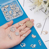 32Pcs 8 Styles Alloy Crystal Rhinestone Connector Charms, Mix-shaped, Mixed Color, 13~22.5x8~25x1~3mm, Hole: 1~1.8mm, 4pcs/style