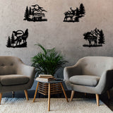 MDF Wood Wall Art Decorations, Home Hanging Ornaments, Bear & Deer & Wolf, Animal Pattern, 300~320x230~260mm, 4pcs/set