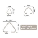 300Pcs 3 Style 304 Stainless Steel Triangle Rings, Buckle Clasps, Fit for Top Drilled Beads, Webbing, Strapping Bags, Stainless Steel Color, 6.5~11x5~13x0.7~1mm, 100pcs/style