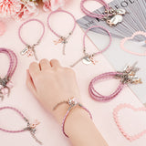 24Pcs 4 Style Alloy Enamel & Acrylic Heart Charm Bracelets Set with PU Leather Cords, October Breast Cancer Pink Awareness Ribbon & Word Hope, Pink, 7-1/2 inch(19cm), 6Pcs/style