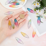 20Pcs 5 Colors Transparent Epoxy Resin Big Pendants, with Gold Foil, Insects Wing, Mixed Color, 51x16.5x1~2.5mm, Hole: 1.2mm, 4pcs/color