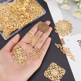 80Pcs 8 Style Iron Filigree Joiners Links, Mixed Shapes, Golden, 22~51x30~81x0.5~3mm, 10pcs/style