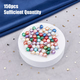 150Pcs 5 Colors Glass Pearl Pendants, with Golden Plated Brass Findings, Round, Mixed Color, 11x8.5mm, Hole: 2mm, 30pcs/color