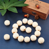 Unfinished Natural Wood Beads, Round, Floral White, 29.5~30x27.5mm, Hole: 10mm