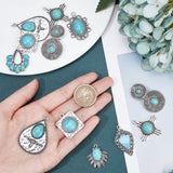 16Pcs 8 Styles Synthetic Turquoise Pendants, with Antique Silver Tone Aolly Findings, Cadmium Free & Nickel Free & Lead Free, Fan & Teardrop & Flat Round & Fish & Cross & Oval & Square, 28~47x19~34x2.5~7mm, hole: 2~3mm, 2pcs/style