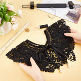 1Pc Detachable Polyester Lace Collars, with Alloy & Plastic Imitation Pearl Charms, Clothes Sewing Applique Edge, DIY Garment Accessories, Black, 1400x146x1mm