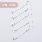 20 Pairs Brass Earring Hooks, Ear Wire, with Ice Pick Pinch Bails and Twisted Chains, for Half Drilled Beads, Long-Lasting Plated, Silver, 53x6x3mm, 21 Gauge, Pin: about 0.7mm and 0.8mm