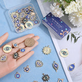 40Pcs 10 Styles Alloy Crystal Rhinestone Pendants, with Enamel Evil Eye, Heart & Flat Round & Flower & Oval Charms, Light Gold, 14~29x13~25x2~2.5mm, Hole: 1.5~2mm, 4Pcs/style