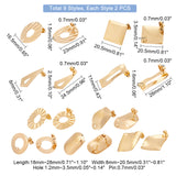 18Pcs 9 Style 304 Stainless Steel Stud Earring Findings, with Loop and Ear Nuts/Earring Backs, Rhombus & Oval & Flat Round & Rectangle, Golden, 18~28x8~20.5mm, Pin: 0.7mm, 2pcs/style