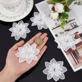 20Pcs 3D Flower Polyester Lace Computerized Embroidery Ornament Accessories, with Imitation Pearl Beads, for DIY Clothes, Bag, Pants, Shoes Decoration, White, 72x72x7.5mm