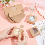 Kraft Paper Gift Box, Folding Box with Window, Rectangle, Tan, Round Pattern, 6.3x6.3x3cm