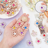 100Pcs UV Plating ABS Plastic Pendants, with Acrylic Rhinestone, Faceted, Flower, Mixed Color, 29x24.5x7mm, Hole: 3mm