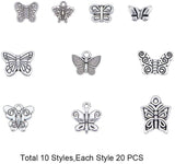 Tibetan Style Alloy Charms, Butterfly, Antique Silver, 13.5x7x3mm