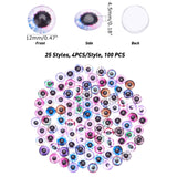100Pcs Glass Cabochons, Half Round with Eye Pattern, Mixed Color, 12x4.5mm